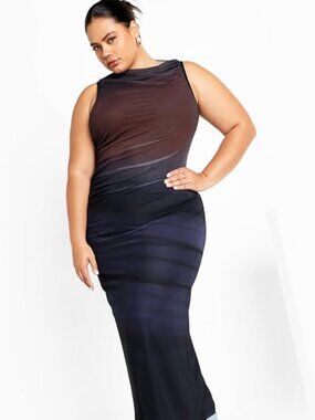 🌑 City Chic Jordan Ombre Ruched Maxi Dress Size 16 NWT